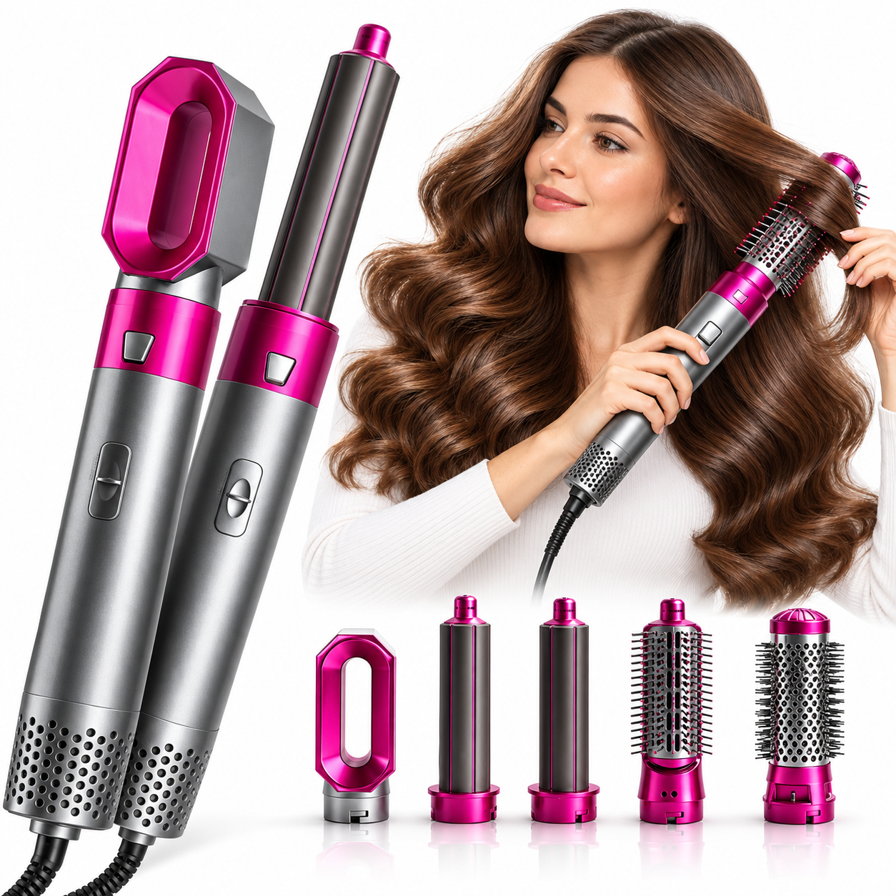 Sèche-cheveux peigne à air chaud 5in1 curling premium protection 2
