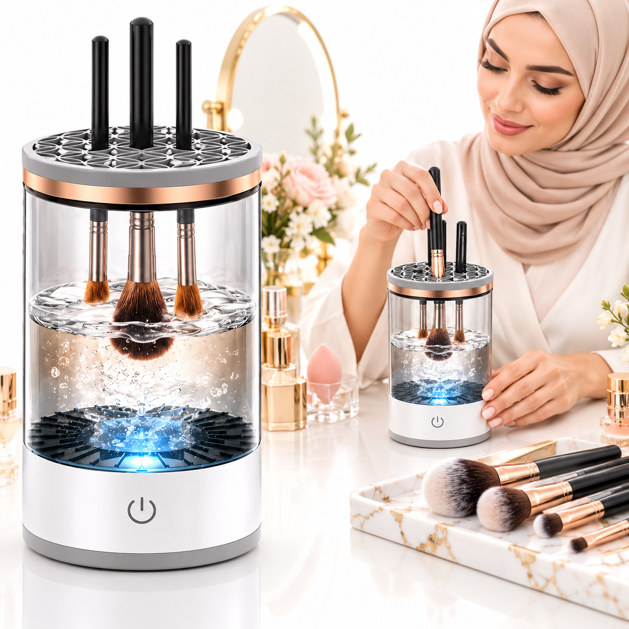 Machine de nettoyage de pinceaux maquillage électrique portable 3en1 - منظف ومجفف فرش المكياج الأوتوماتيكي 2