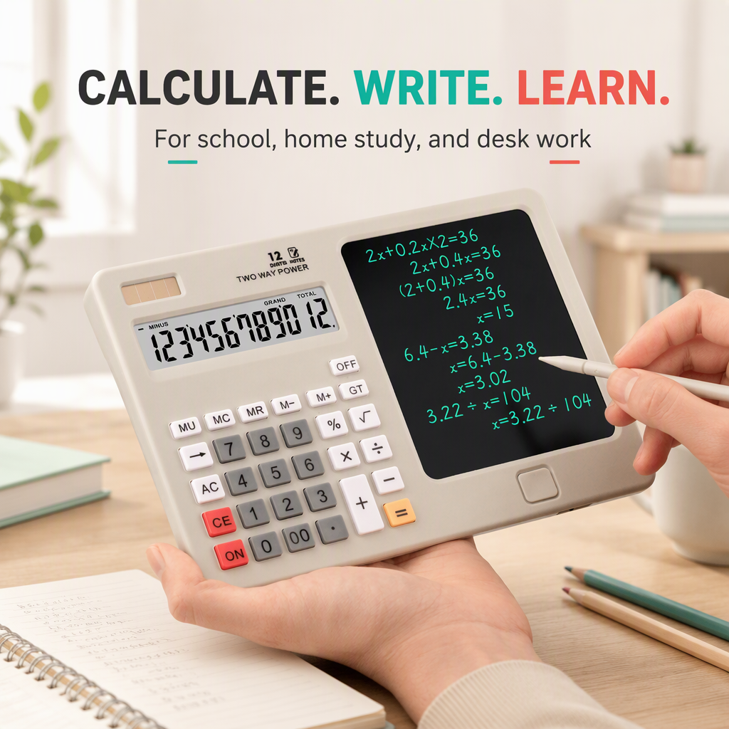 Calculatrice avec Tablette d'Écriture LCD 12 Chiffres - حاسبة رقمية مع لوحة كتابة 7
