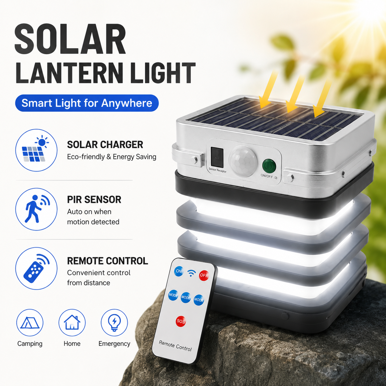Lampe Applique Murale Solaire Intelligente à LED avec Télécommande - مصباح حائط شمسي ذكي مقاوم للماء 2