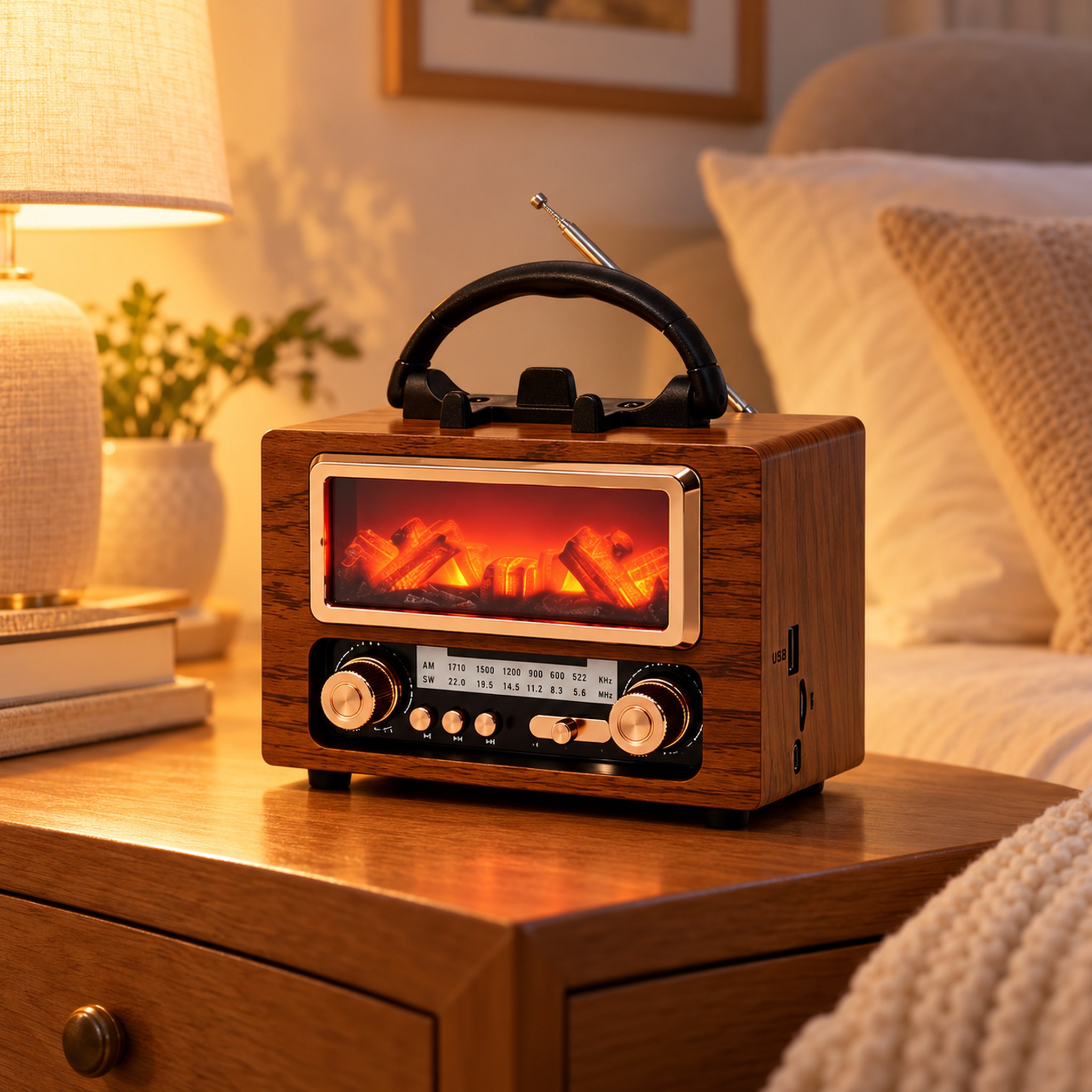 Radio Rétro Bluetooth NS-901BT avec Effet Braises Lumineuses - راديو كلاسيكي بلوتوث بإضاءة الجمر الزخرفية 5