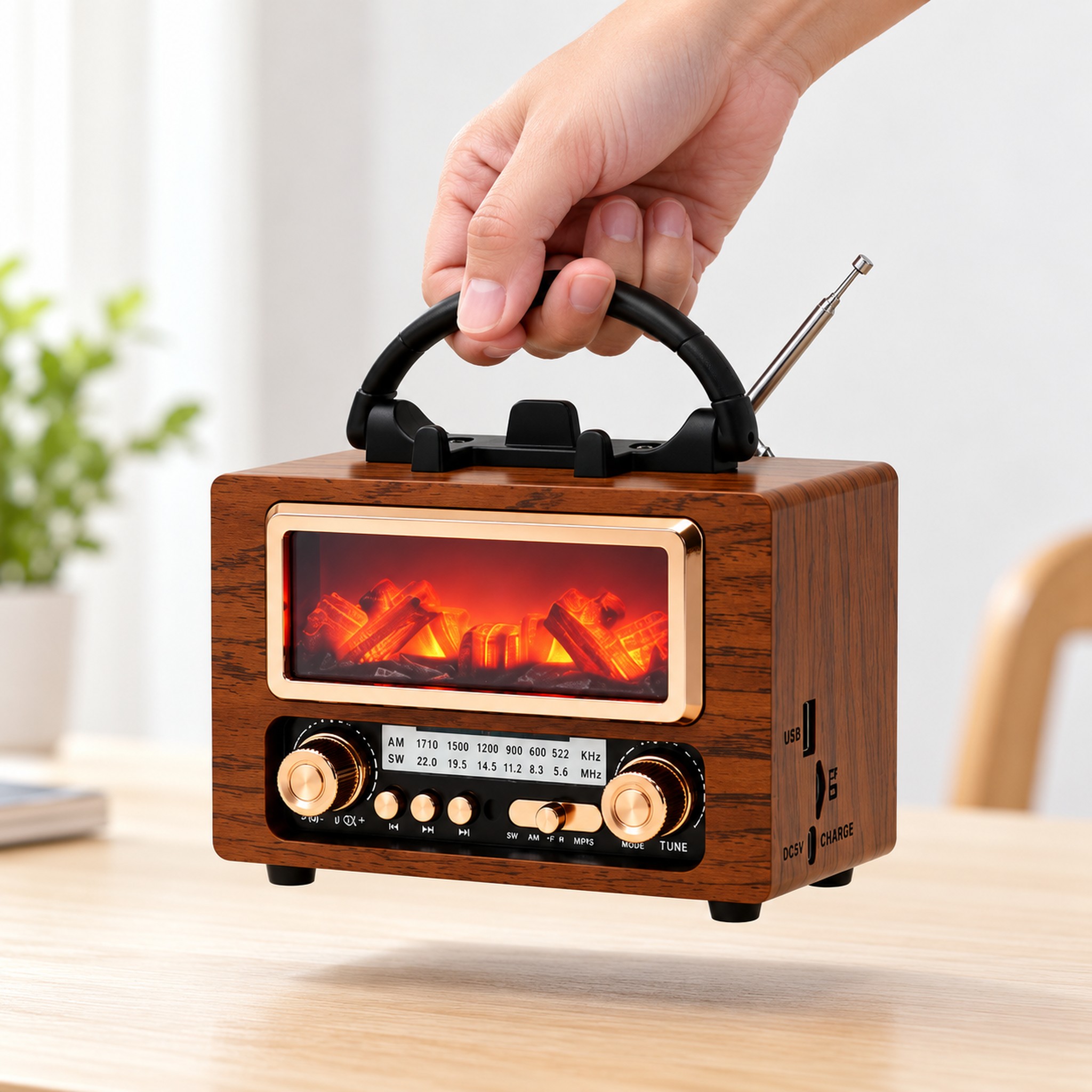 Radio Rétro Bluetooth NS-901BT avec Effet Braises Lumineuses - راديو كلاسيكي بلوتوث بإضاءة الجمر الزخرفية 7