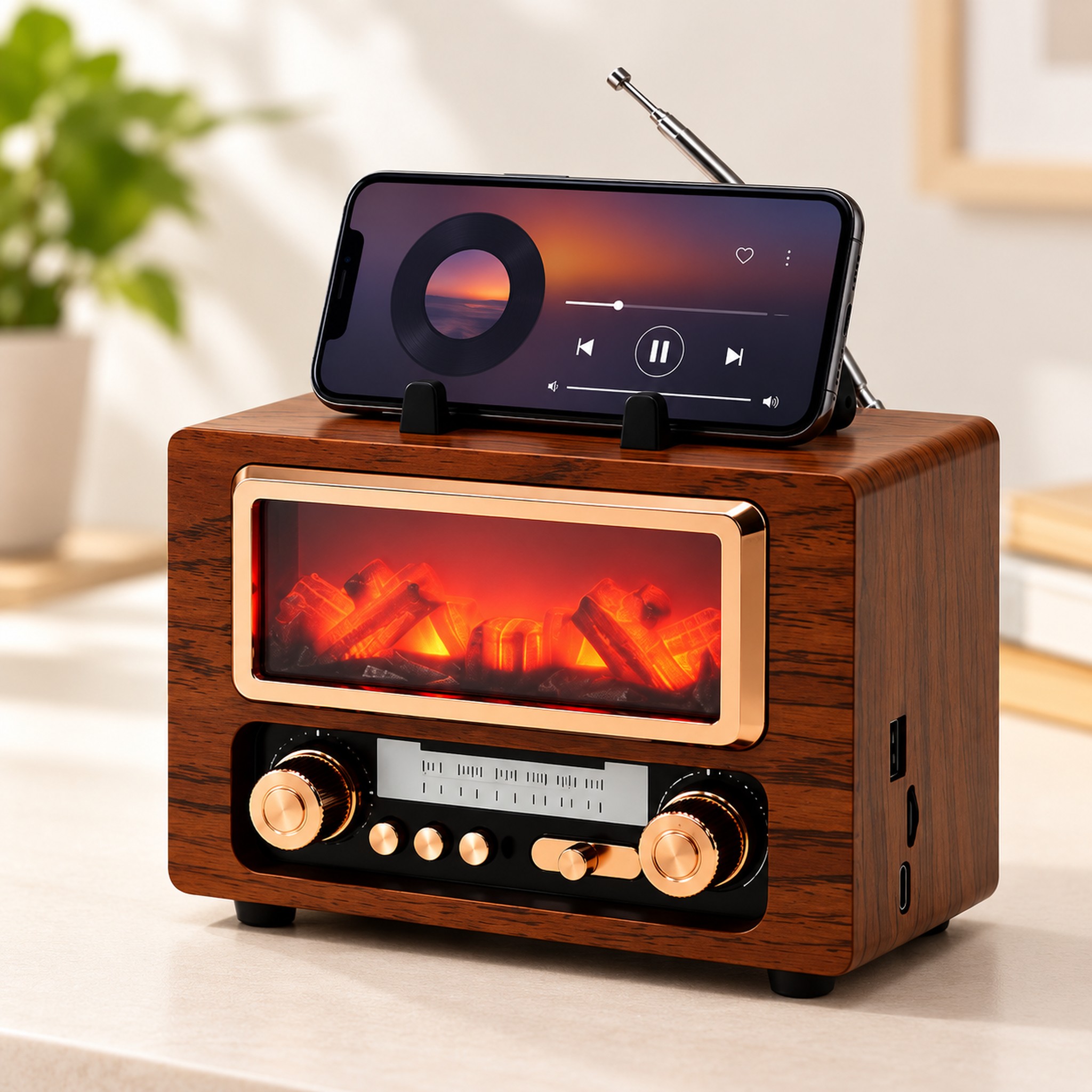 Radio Rétro Bluetooth NS-901BT avec Effet Braises Lumineuses - راديو كلاسيكي بلوتوث بإضاءة الجمر الزخرفية 6