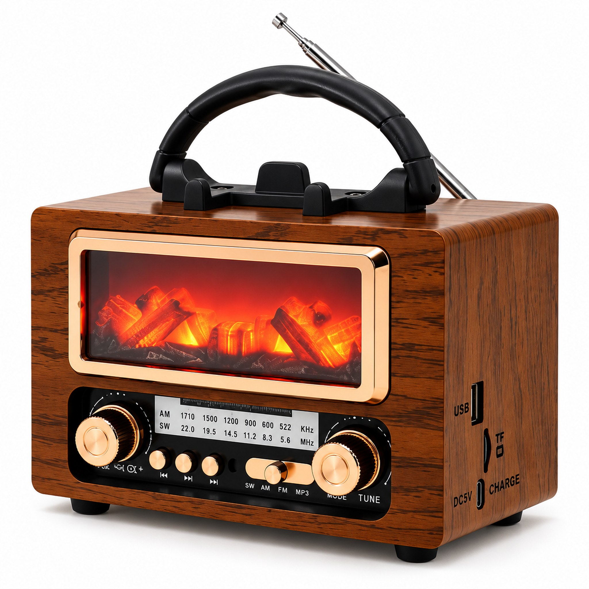 Radio Rétro Bluetooth NS-901BT avec Effet Braises Lumineuses - راديو كلاسيكي بلوتوث بإضاءة الجمر الزخرفية 4
