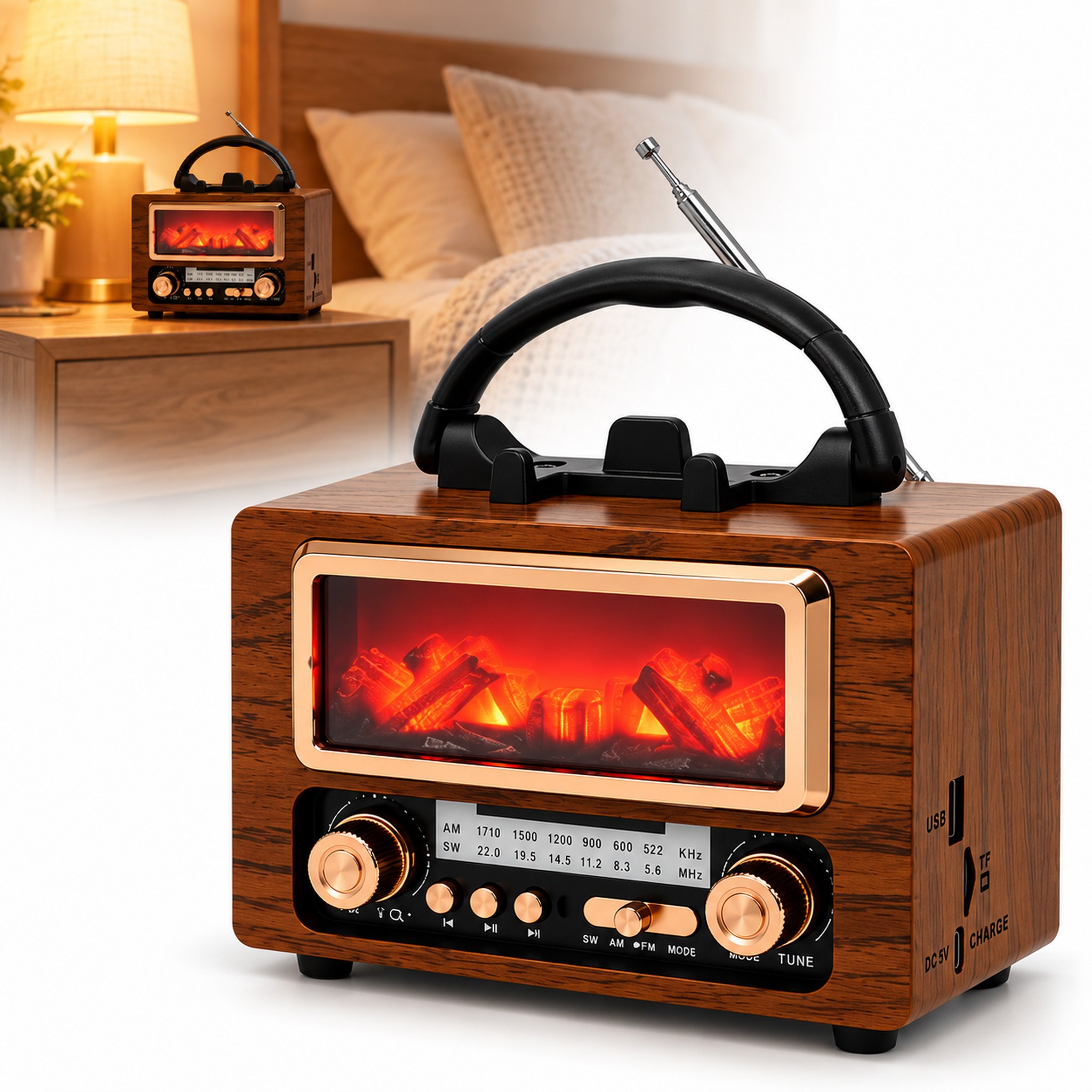 Radio Rétro Bluetooth NS-901BT avec Effet Braises Lumineuses - راديو كلاسيكي بلوتوث بإضاءة الجمر الزخرفية 2