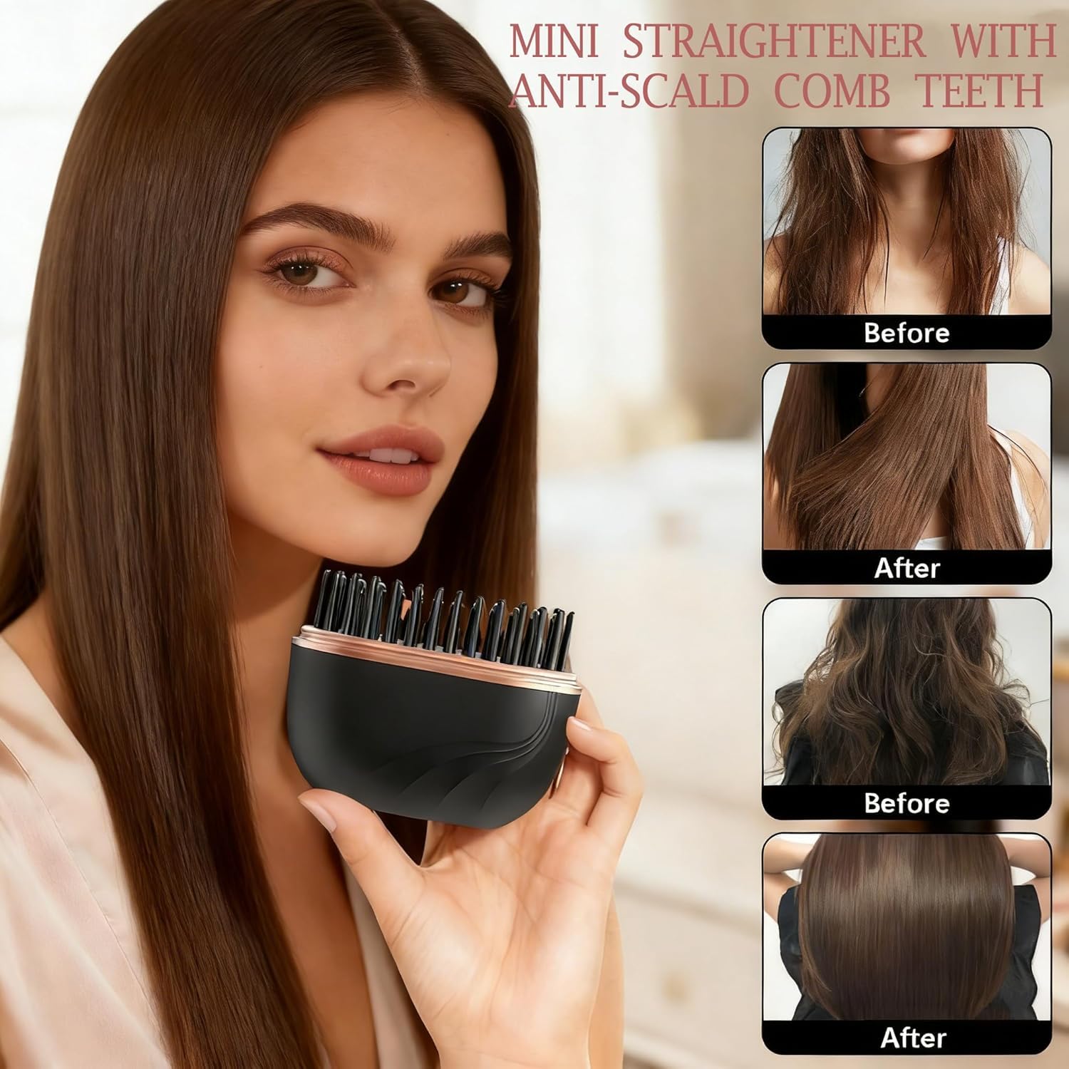 Brosse Lissante Chauffante Sans Fil HB-208 - مشطة شعر حرارية لاسلكية محمولة للتمليس السريع 9