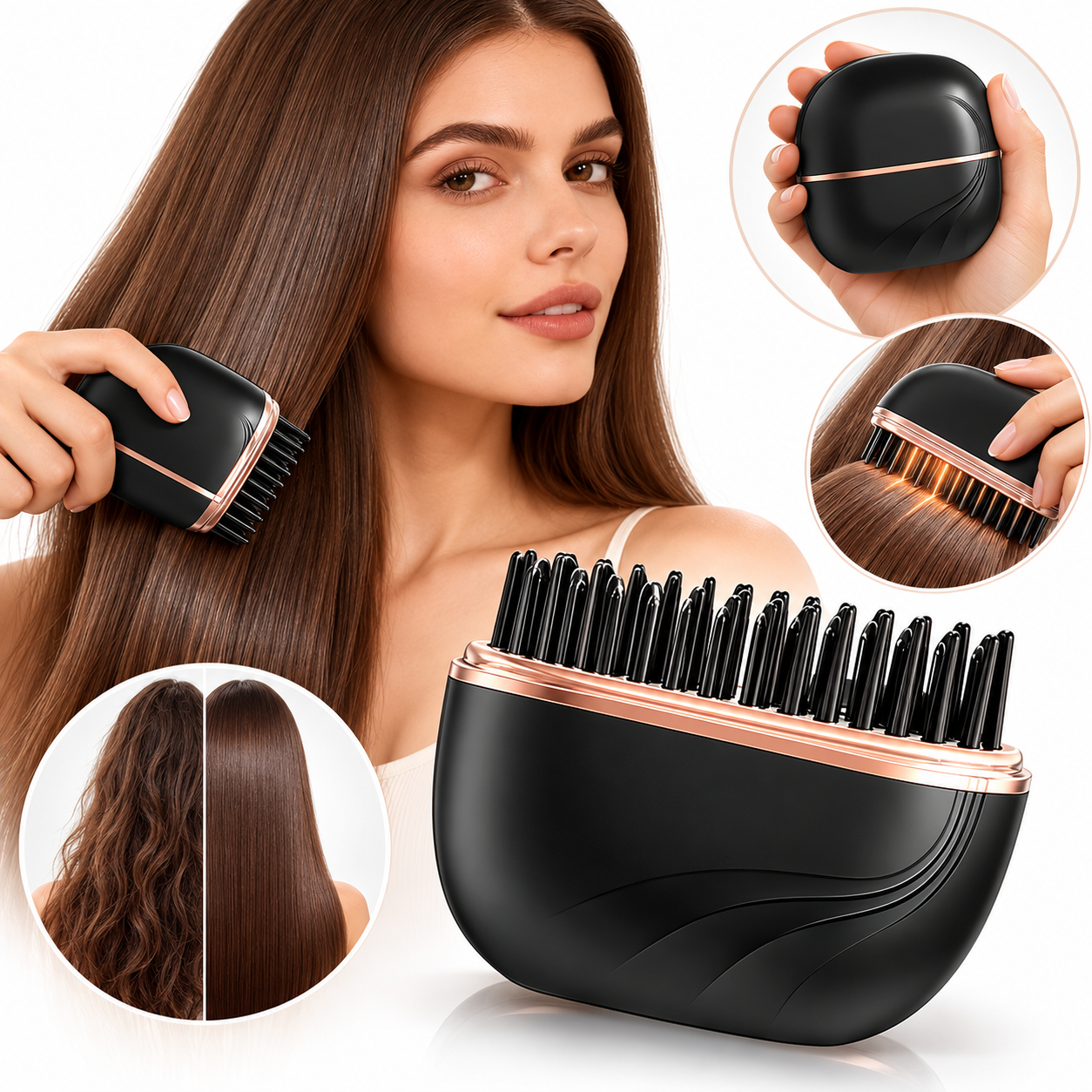 Brosse Lissante Chauffante Sans Fil HB-208 - مشطة شعر حرارية لاسلكية محمولة للتمليس السريع 2