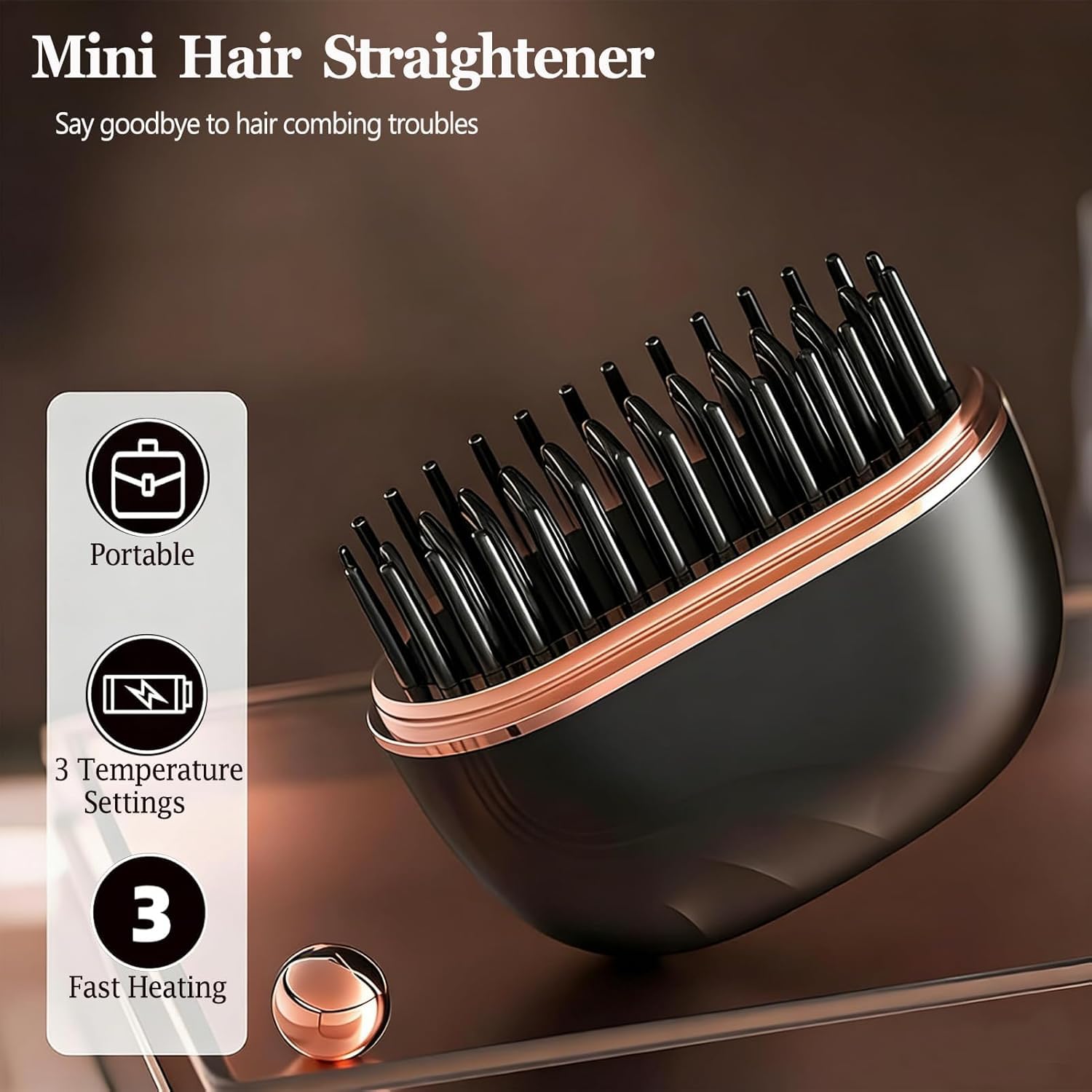 Brosse Lissante Chauffante Sans Fil HB-208 - مشطة شعر حرارية لاسلكية محمولة للتمليس السريع 7