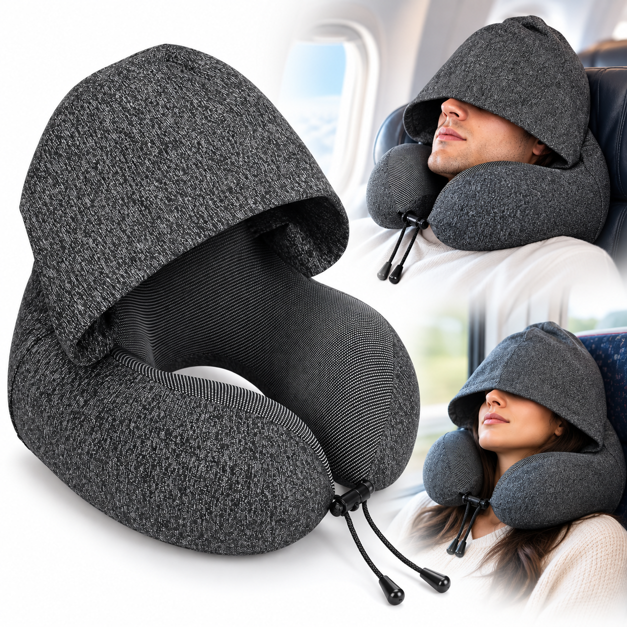Coussin de Voyage en Mousse à Mémoire de Forme avec Capuche - وسادة سفر طبية بميموري فوم وغطاء رأس 2