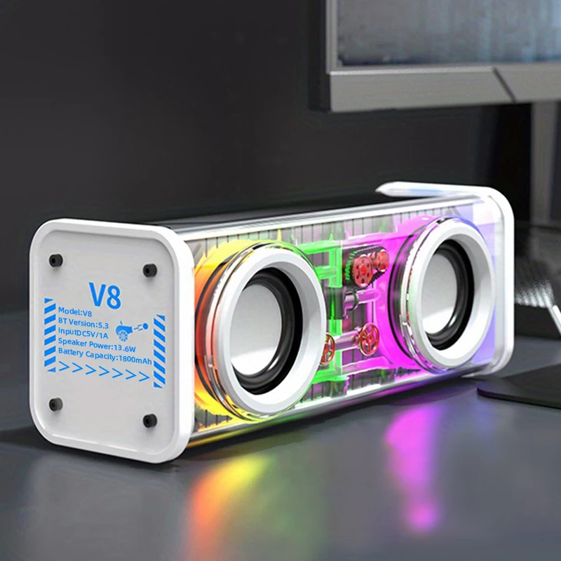 Haut-Parleur Bluetooth 5.3 Lumineux avec Boîtier Transparent - مكبر صوت بلوتوث لاسلكي شفاف مع إضاءة ملونة وسماعات مضاعفة 10