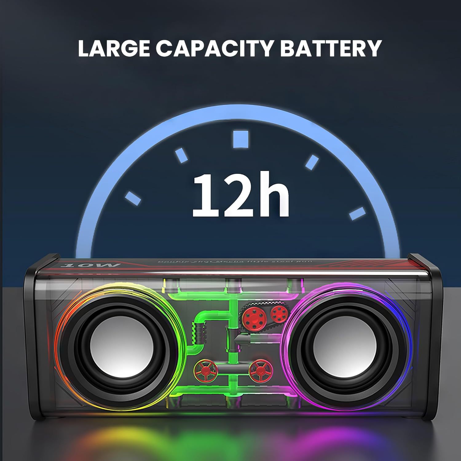 Haut-Parleur Bluetooth 5.3 Lumineux avec Boîtier Transparent - مكبر صوت بلوتوث لاسلكي شفاف مع إضاءة ملونة وسماعات مضاعفة 8