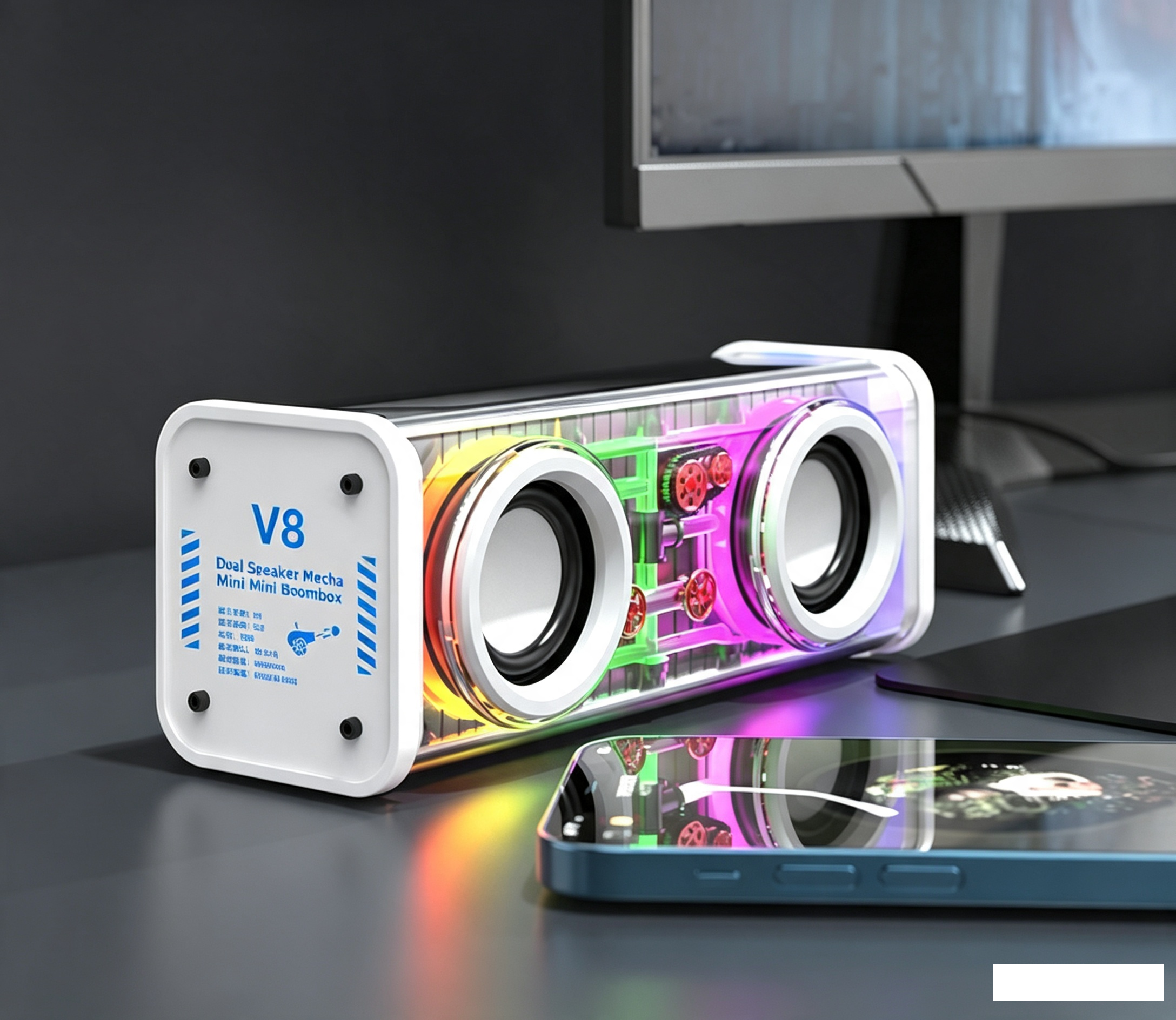 Haut-Parleur Bluetooth 5.3 Lumineux avec Boîtier Transparent - مكبر صوت بلوتوث لاسلكي شفاف مع إضاءة ملونة وسماعات مضاعفة - 9