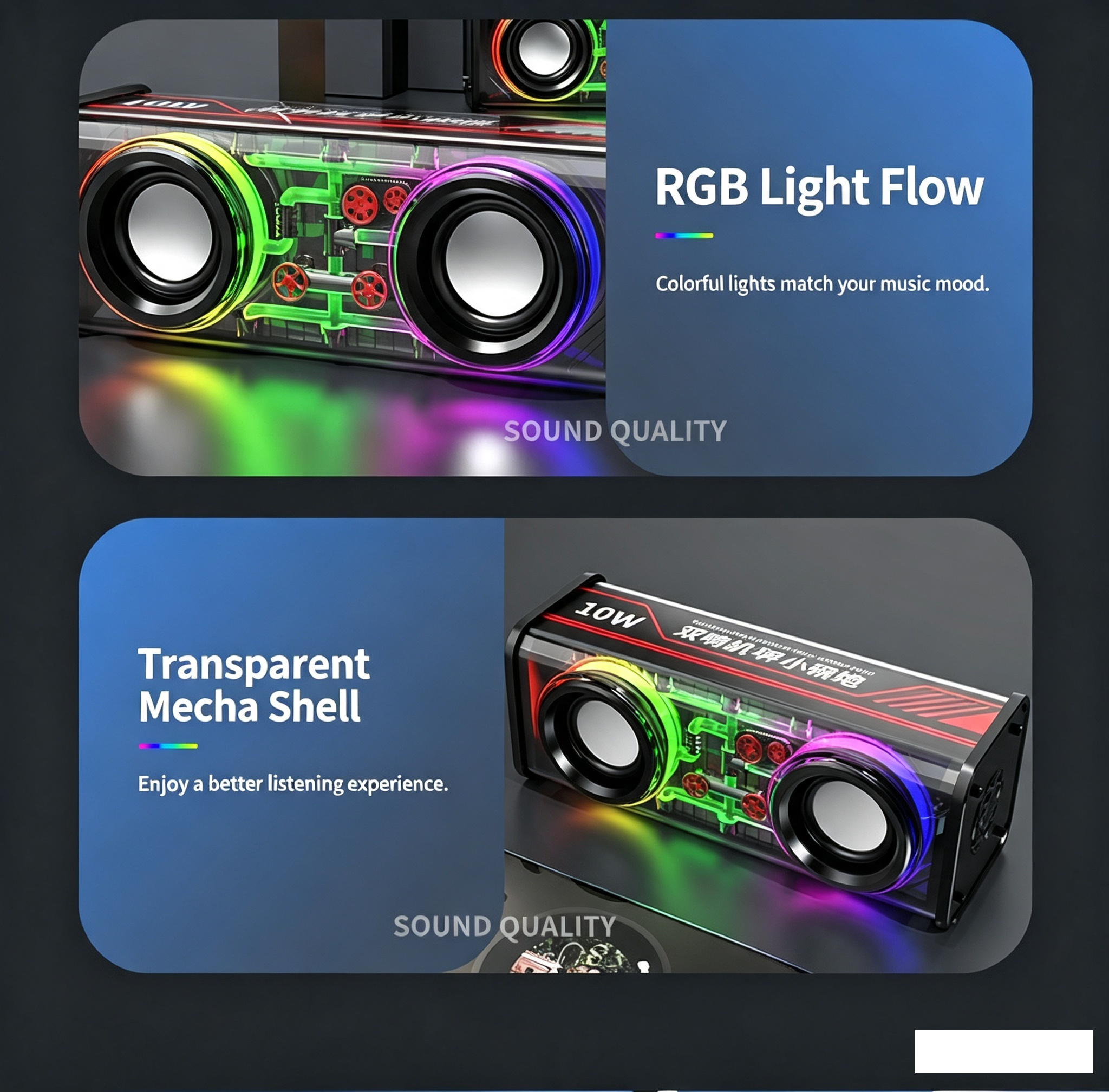 Haut-Parleur Bluetooth 5.3 Lumineux avec Boîtier Transparent - مكبر صوت بلوتوث لاسلكي شفاف مع إضاءة ملونة وسماعات مضاعفة - 10