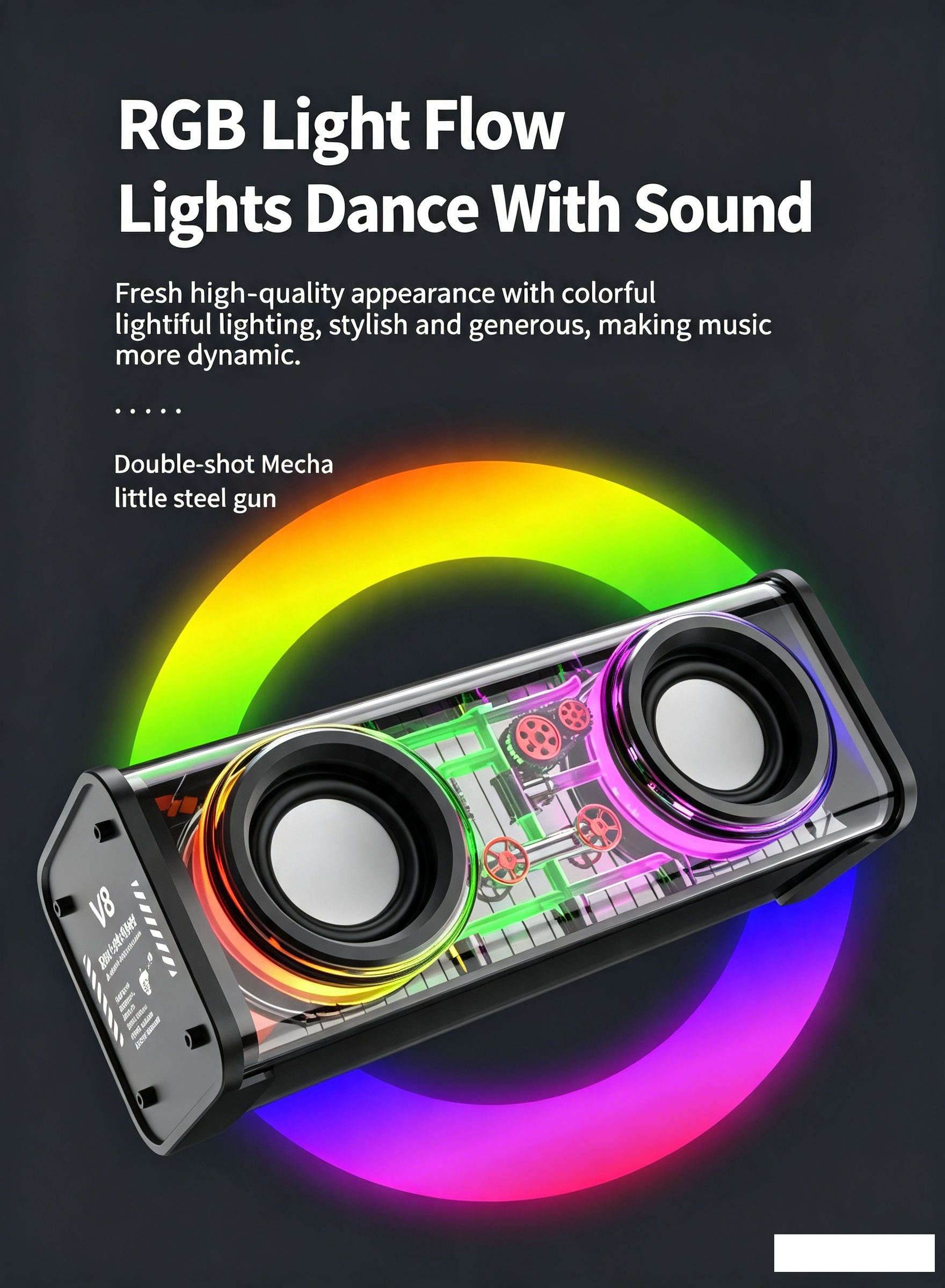 Haut-Parleur Bluetooth 5.3 Lumineux avec Boîtier Transparent - مكبر صوت بلوتوث لاسلكي شفاف مع إضاءة ملونة وسماعات مضاعفة - 14