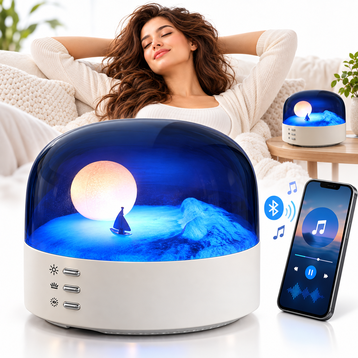 Veilleuse LED Lune et Mer avec Bluetooth Rechargeable Type-C - مصباح ليلي بتصميم القمر والبحر مع بلوتوث قابل للشحن 2
