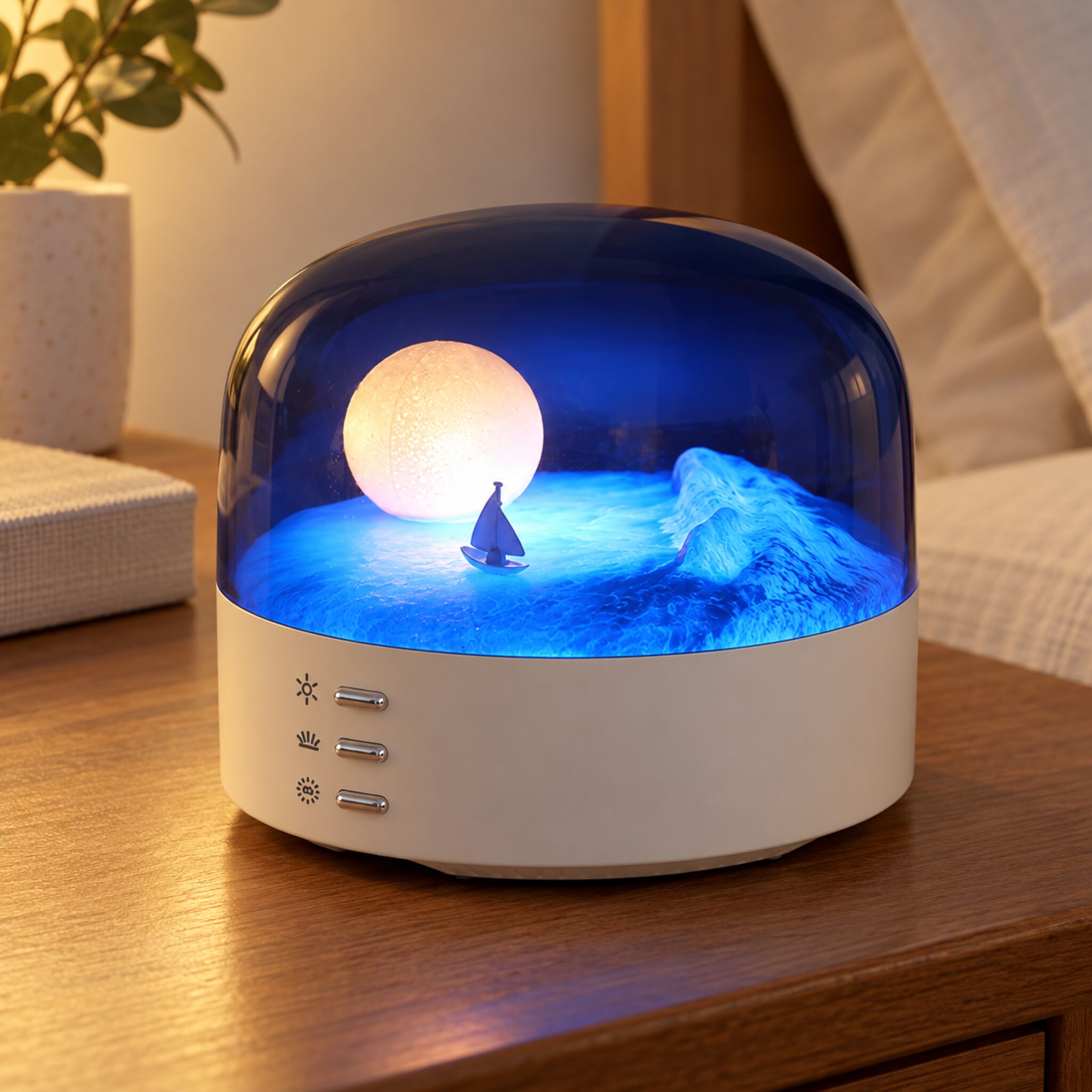 Veilleuse LED Lune et Mer avec Bluetooth Rechargeable Type-C - مصباح ليلي بتصميم القمر والبحر مع بلوتوث قابل للشحن 5