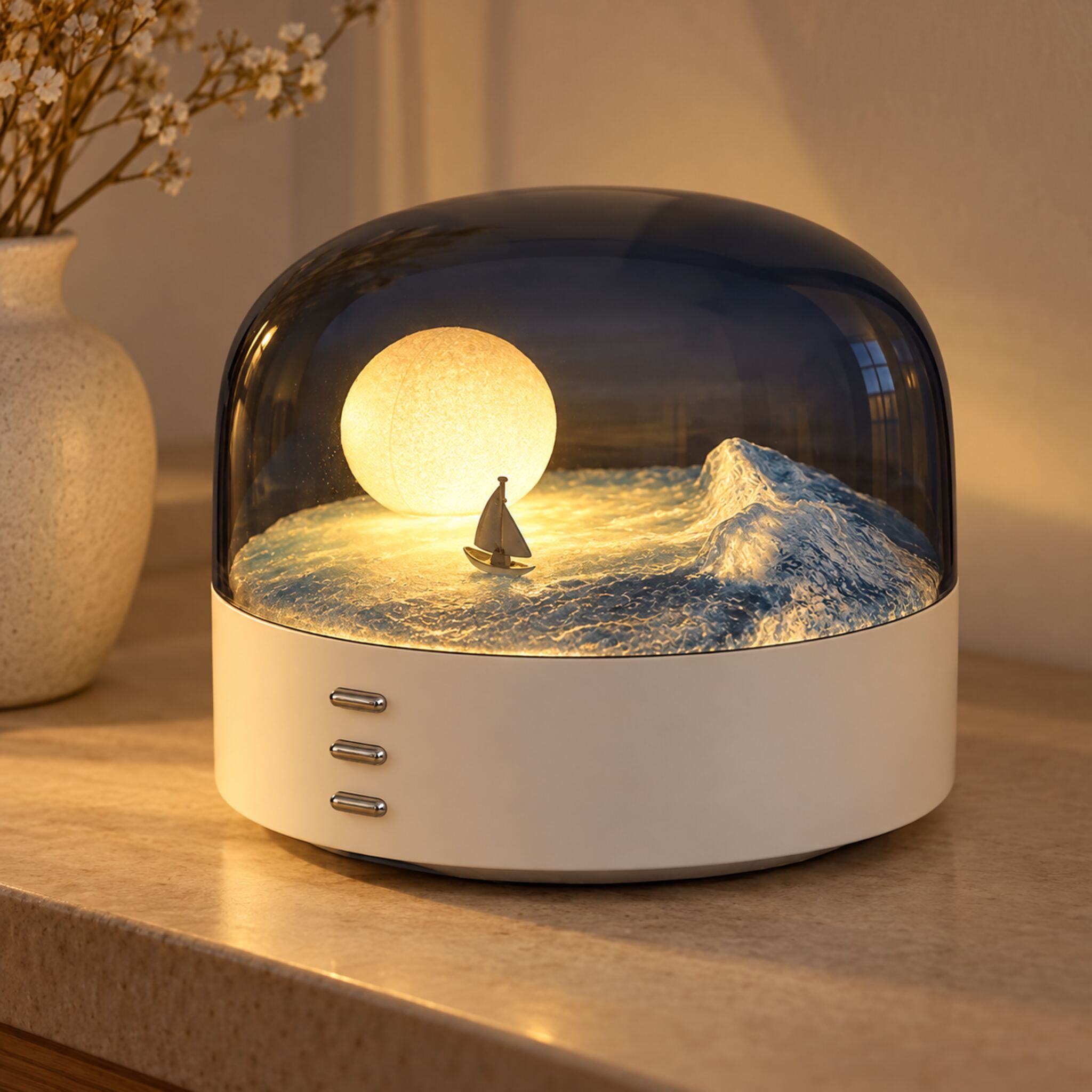 Veilleuse LED Lune et Mer avec Bluetooth Rechargeable Type-C - مصباح ليلي بتصميم القمر والبحر مع بلوتوث قابل للشحن 6