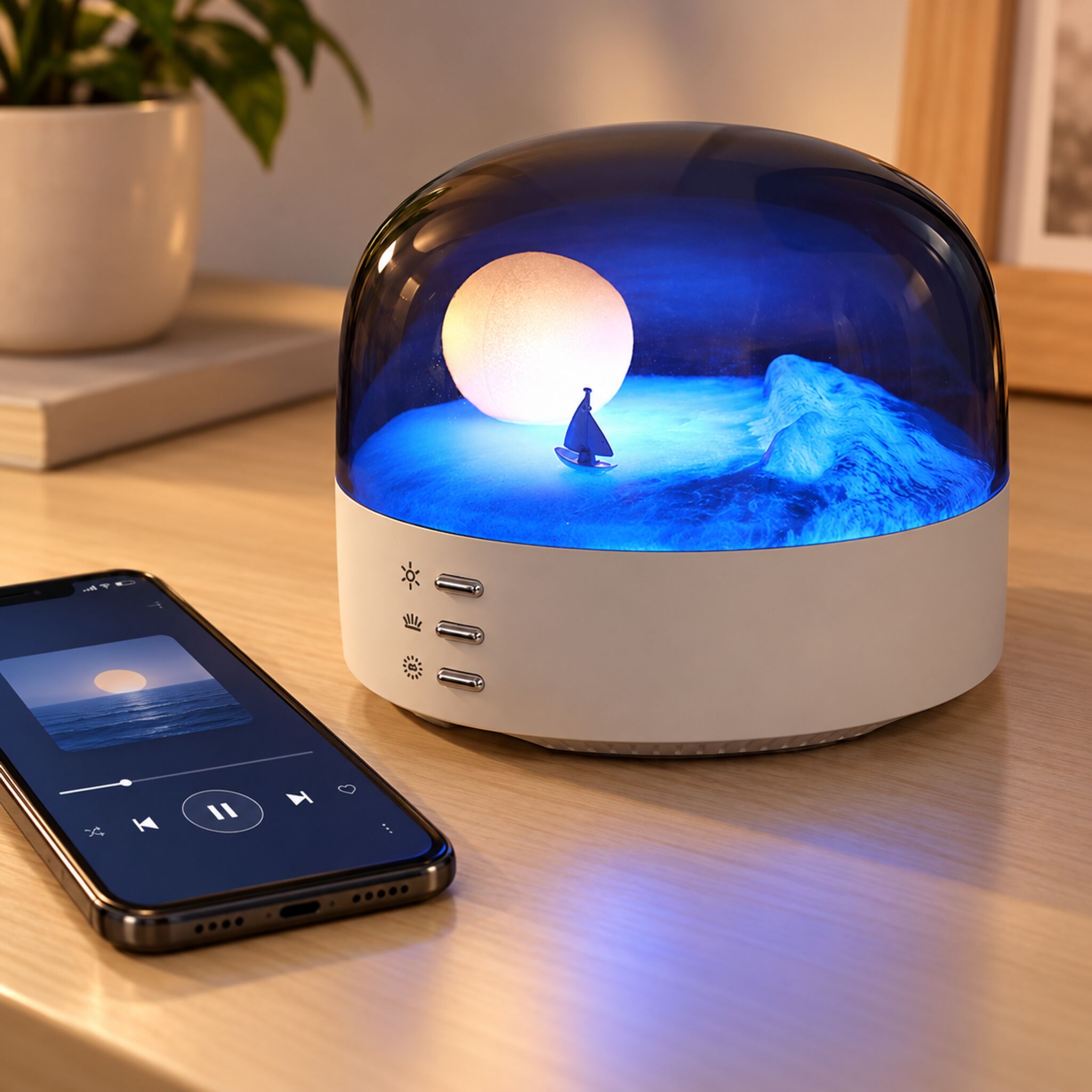 Veilleuse LED Lune et Mer avec Bluetooth Rechargeable Type-C - مصباح ليلي بتصميم القمر والبحر مع بلوتوث قابل للشحن 8