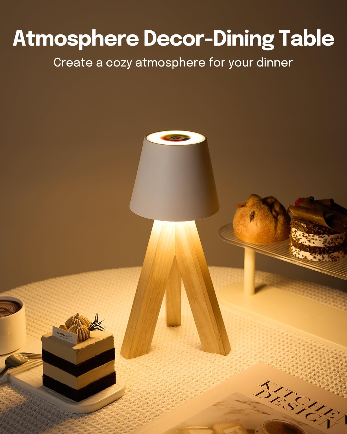 Lampe de Table LED Décorative en Bois, Rechargeable et Tactile — مصباح طاولة خشبي ديكوري قابل للشحن بالتحكم باللمس 6