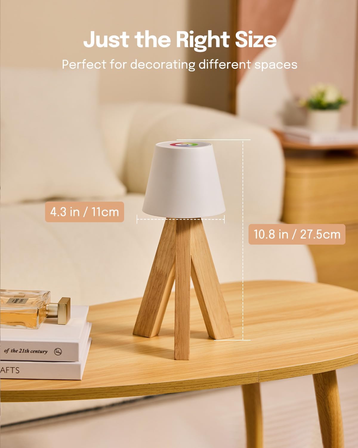 Lampe de Table LED Décorative en Bois, Rechargeable et Tactile — مصباح طاولة خشبي ديكوري قابل للشحن بالتحكم باللمس - 2