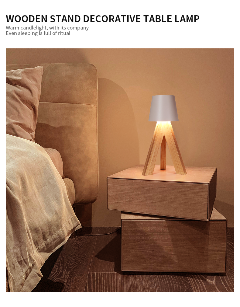 Lampe de Table LED Décorative en Bois, Rechargeable et Tactile — مصباح طاولة خشبي ديكوري قابل للشحن بالتحكم باللمس - 7