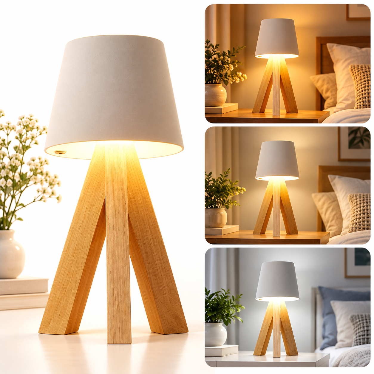 Lampe de Table LED Décorative en Bois, Rechargeable et Tactile — مصباح طاولة خشبي ديكوري قابل للشحن بالتحكم باللمس 2