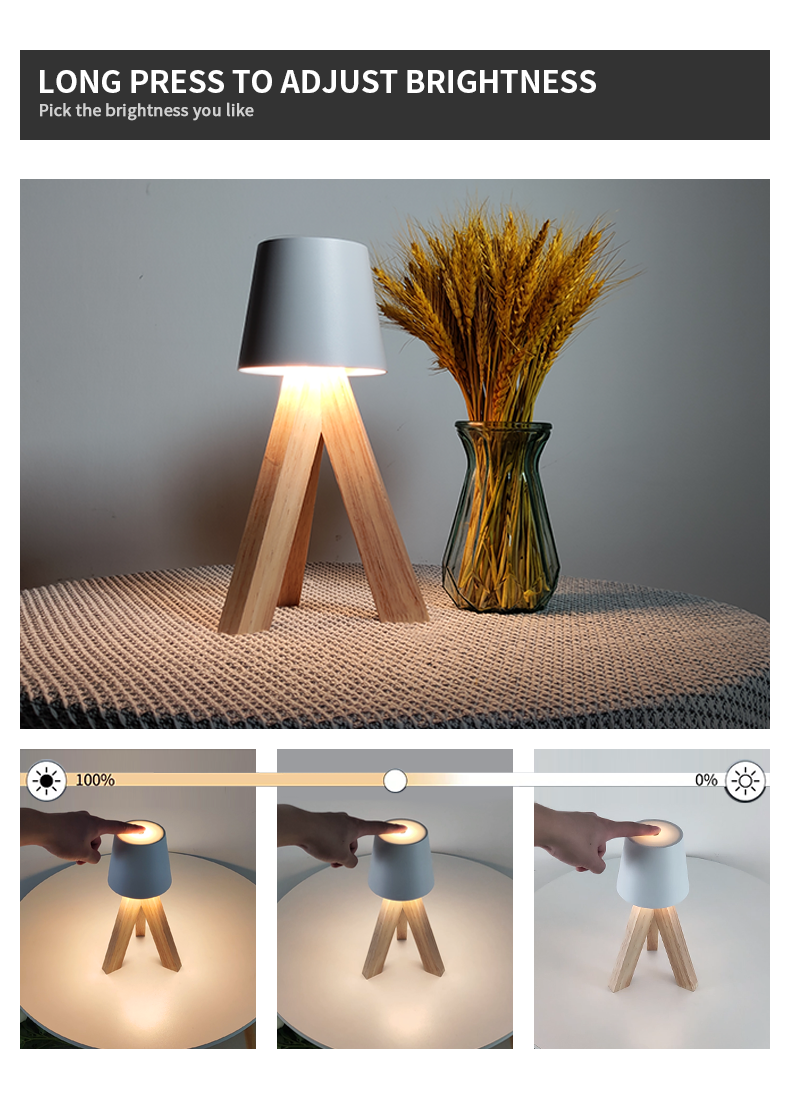 Lampe de Table LED Décorative en Bois, Rechargeable et Tactile — مصباح طاولة خشبي ديكوري قابل للشحن بالتحكم باللمس - 10