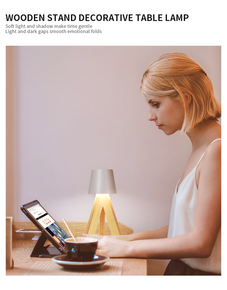 Lampe de Table LED Décorative en Bois, Rechargeable et Tactile — مصباح طاولة خشبي ديكوري قابل للشحن بالتحكم باللمس - 14