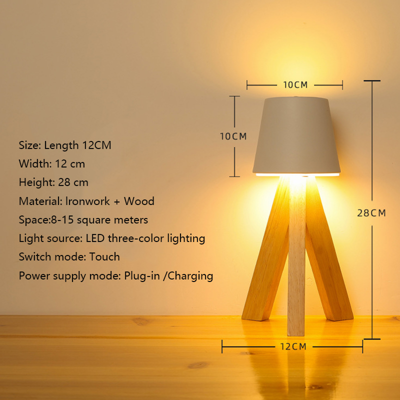 Lampe de Table LED Décorative en Bois, Rechargeable et Tactile — مصباح طاولة خشبي ديكوري قابل للشحن بالتحكم باللمس 15