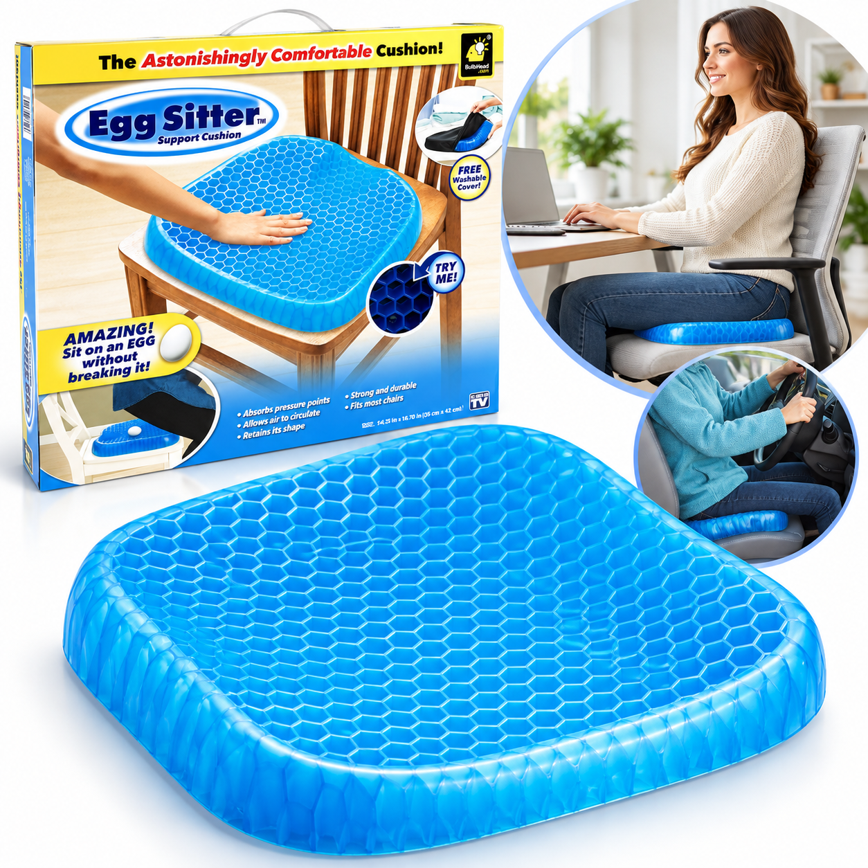 Coussin orthopédique de siège de gel EGG SITTER - وسادة جل طبية مريحة لتقليل الضغط 2