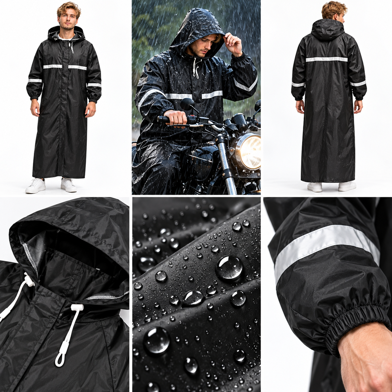 Imperméable Long pour Moto avec Bandes Réfléchissantes - معطف طويل مقاوم للأمطار للدراجة النارية مع عواكس ضوئية 3