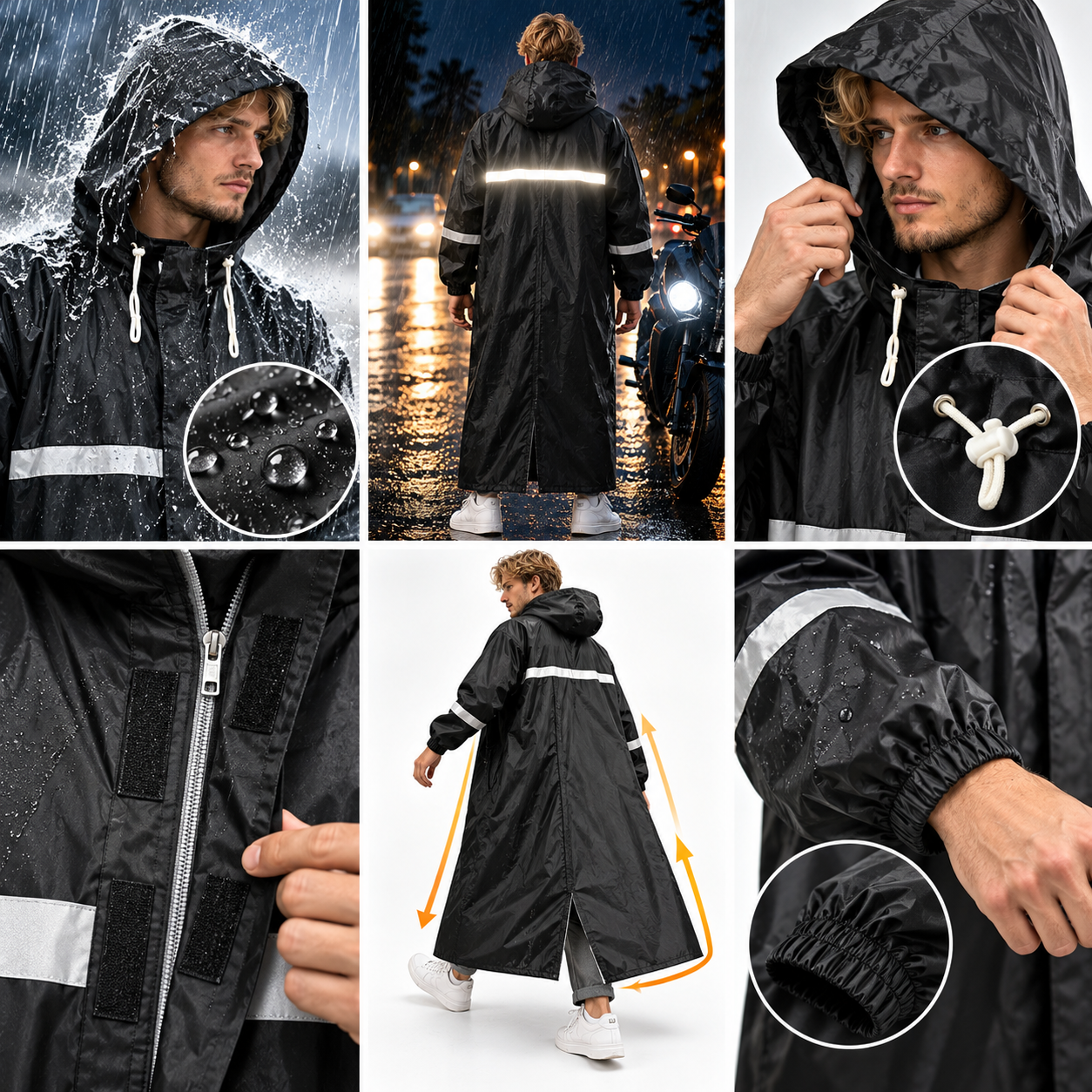 Imperméable Long pour Moto avec Bandes Réfléchissantes - معطف طويل مقاوم للأمطار للدراجة النارية مع عواكس ضوئية 2