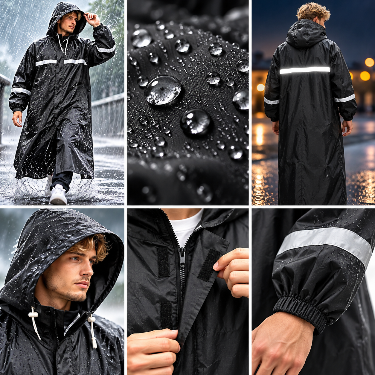 Imperméable Long pour Moto avec Bandes Réfléchissantes - معطف طويل مقاوم للأمطار للدراجة النارية مع عواكس ضوئية 4