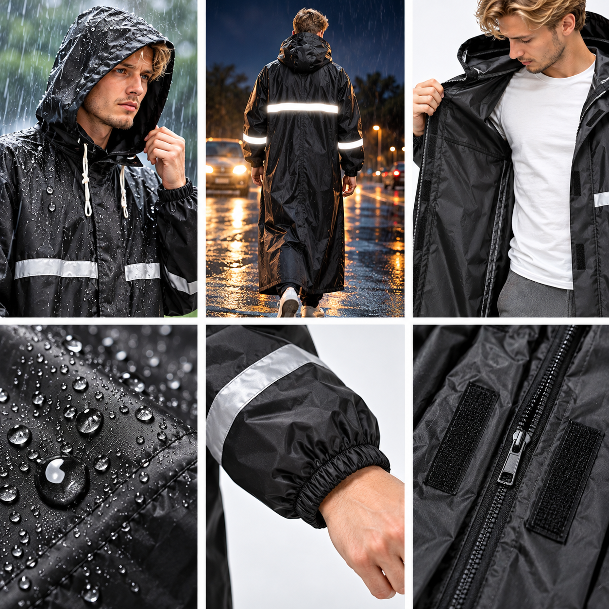 Imperméable Long pour Moto avec Bandes Réfléchissantes - معطف طويل مقاوم للأمطار للدراجة النارية مع عواكس ضوئية 6
