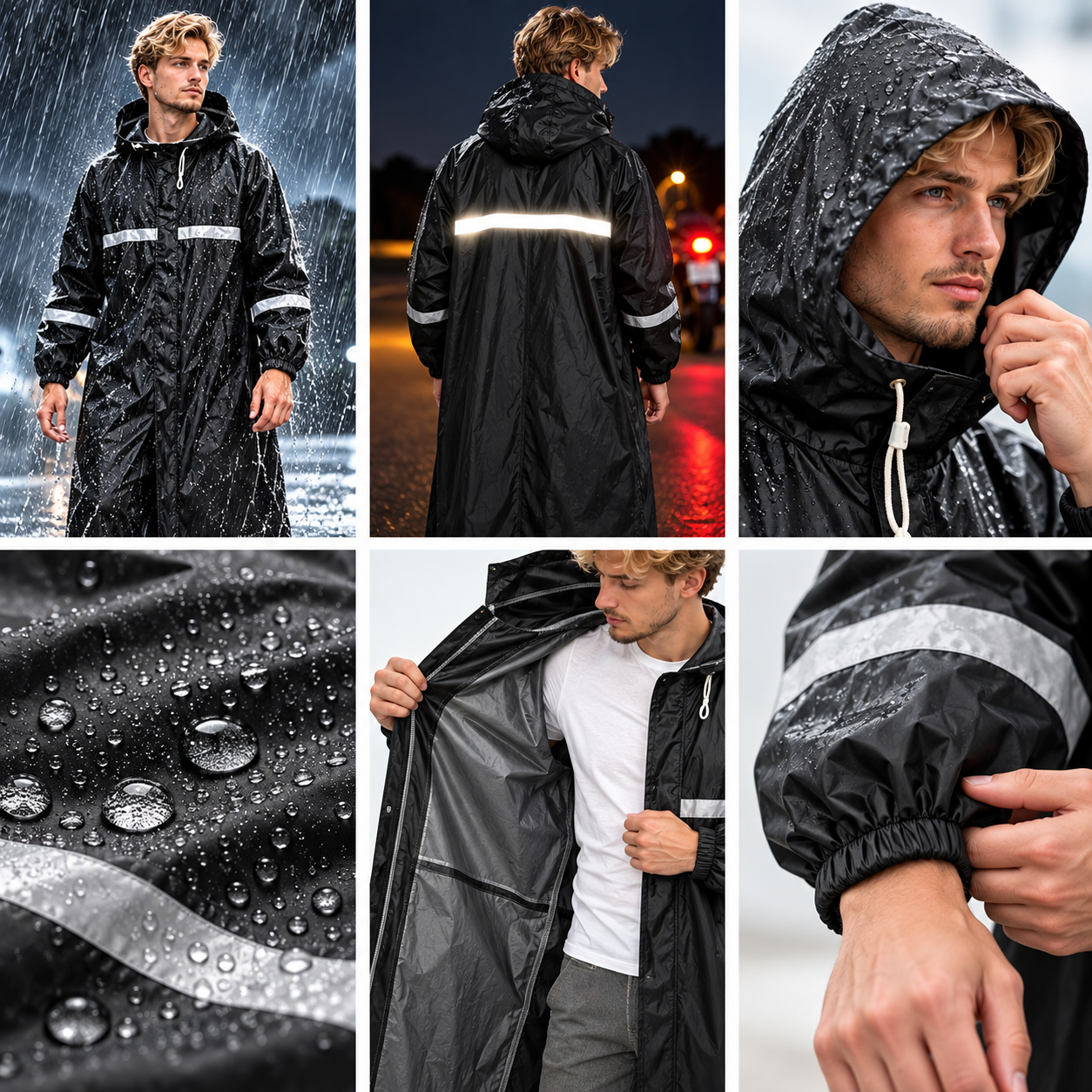 Imperméable Long pour Moto avec Bandes Réfléchissantes - معطف طويل مقاوم للأمطار للدراجة النارية مع عواكس ضوئية 5