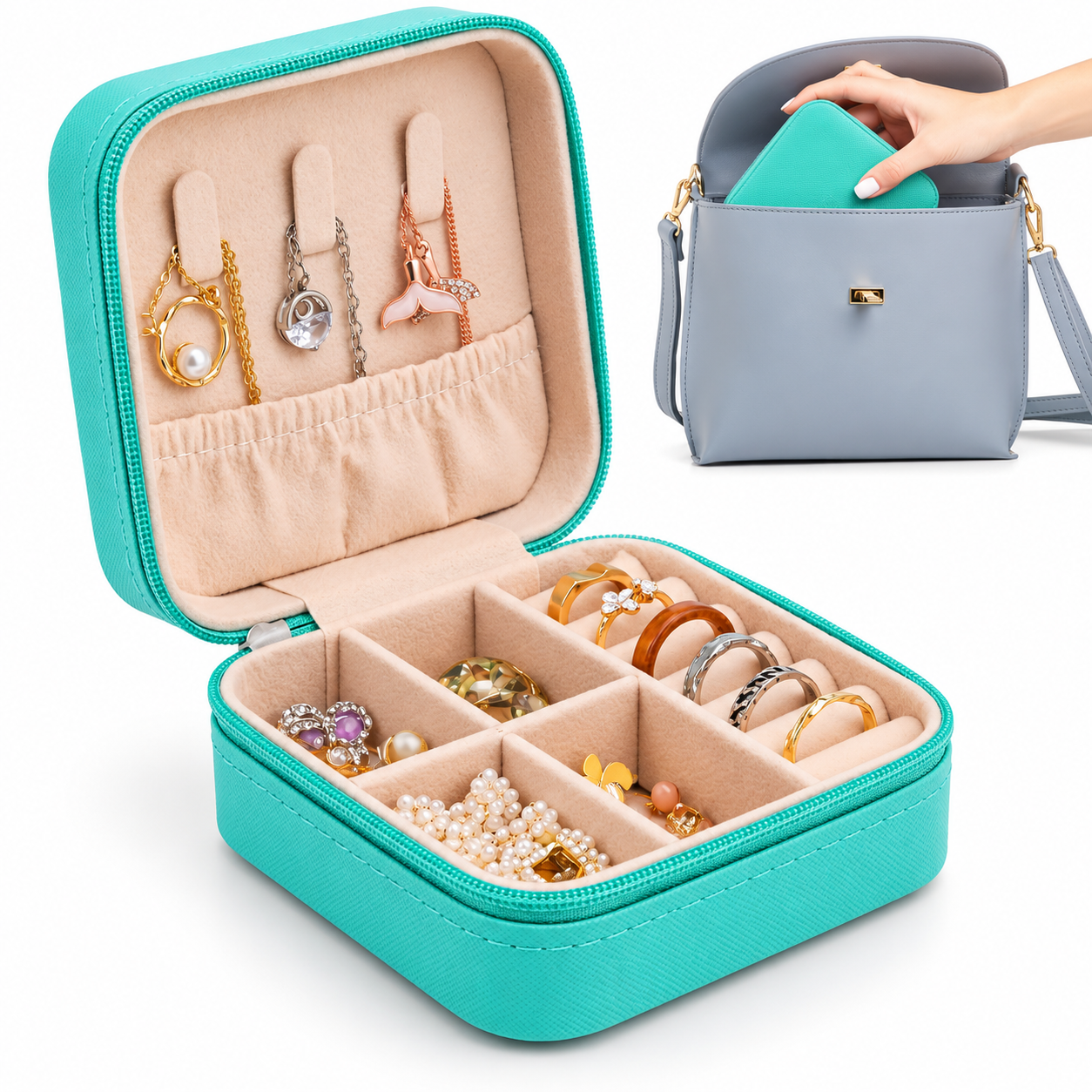 Firla Mini Boîte à Bijoux en cuir avec fermeture éclair - علبة تنظيم المجوهرات 2