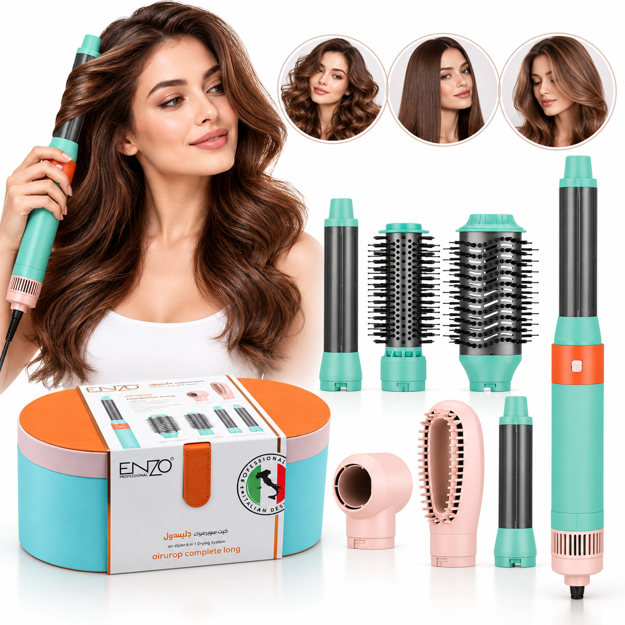 ENZO PROFESSIONAL Kit Supersonic Air Styler 6 en 1 - طقم مصفف الشعر 1