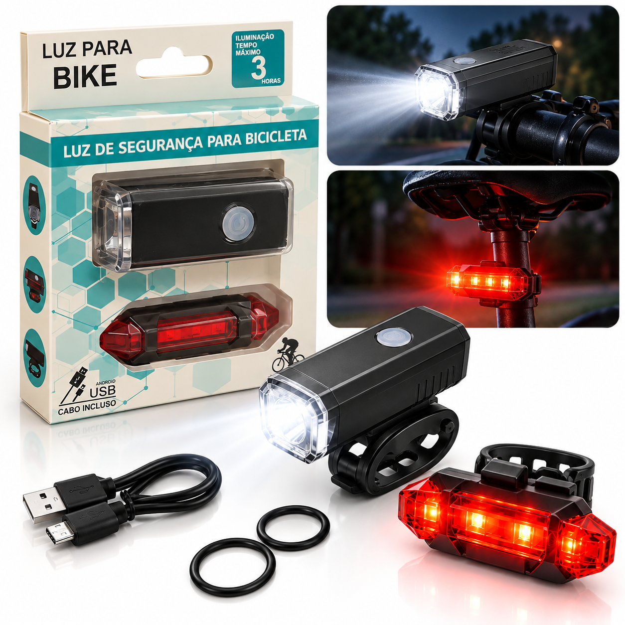 Kit d'Éclairage LED Avant et Arrière Rechargeable par USB pour Vélo - طقم إضاءة ليد ساطع للدراجات الأمامية والخلفية قابلة لإعادة الشحن 2