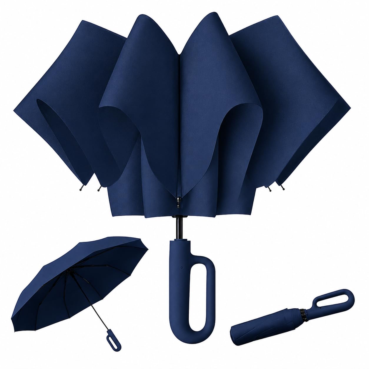 Parapluie pliant coupe-vent avec ouverture et fermeture automatiques et poignée en boucle 1