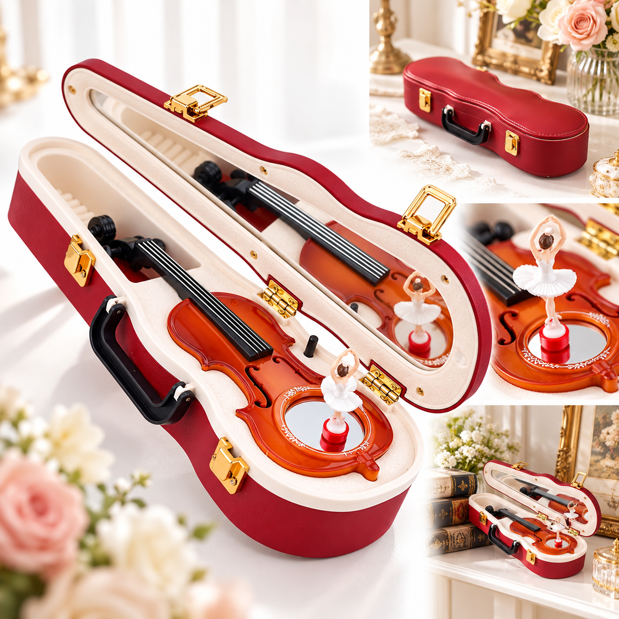 Boîte à Musique Vintage avec Déesse Rotative et Mécanisme de Violon – صندوق موسيقى مع آلية كمان 2