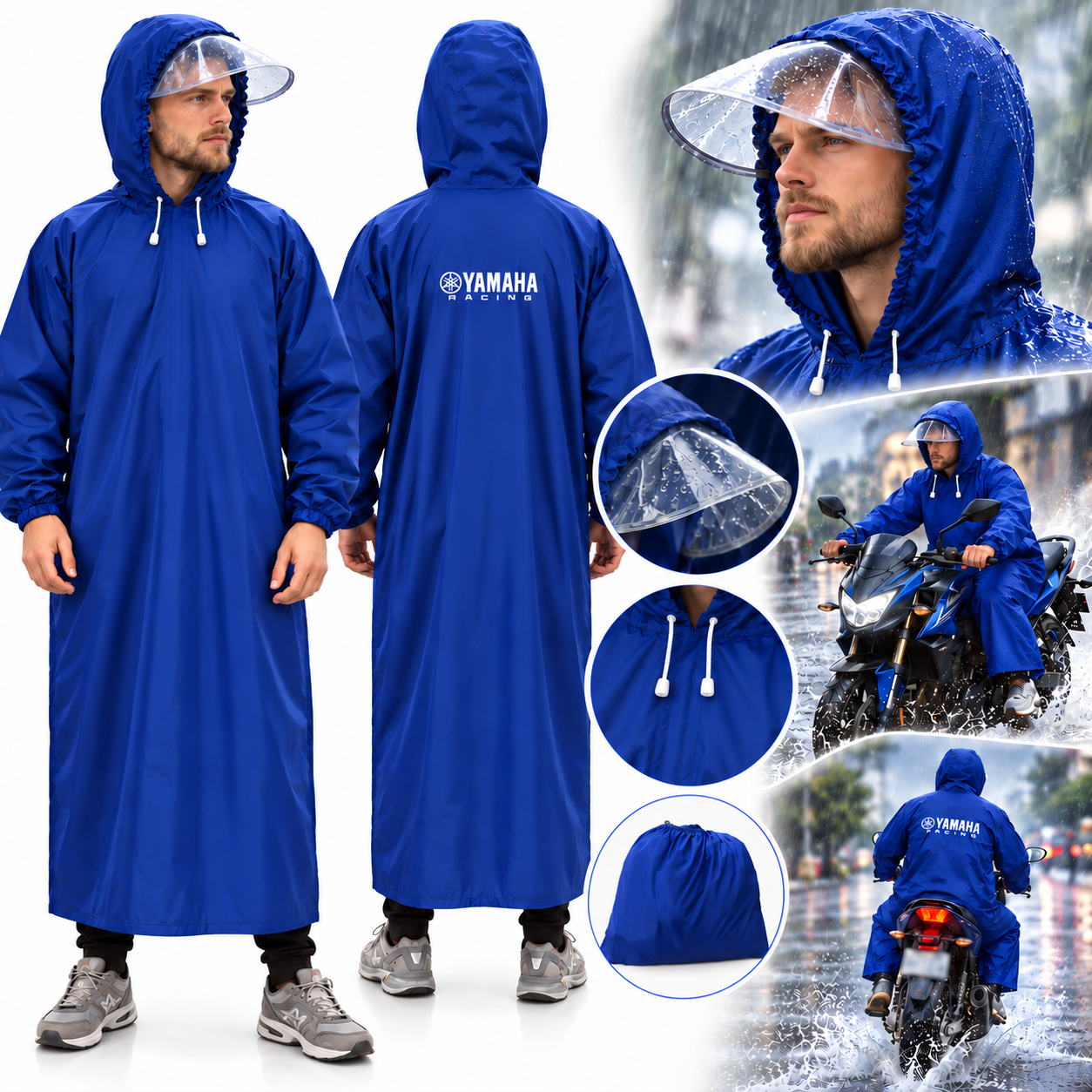 Tenue Imperméable Yamaha Racing avec Capuche Protection Complete - معطف مطر طويل مقاوم للماء - 3