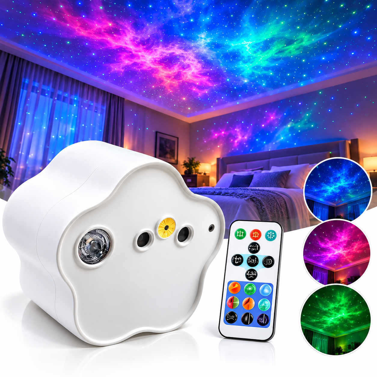 Projecteur LED Effet Étoilé avec Projection Multicolore RGB USB - مصباح عرض ليلي مع تأثير النجوم وألوان متعددة 1