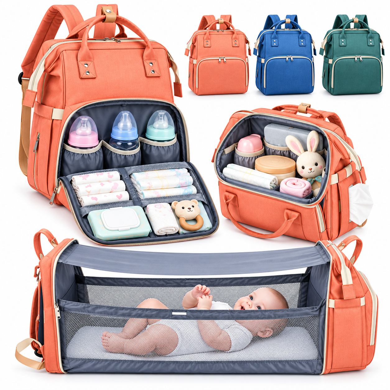 Sac à dos et landau pour bébé pliable 3in1 2