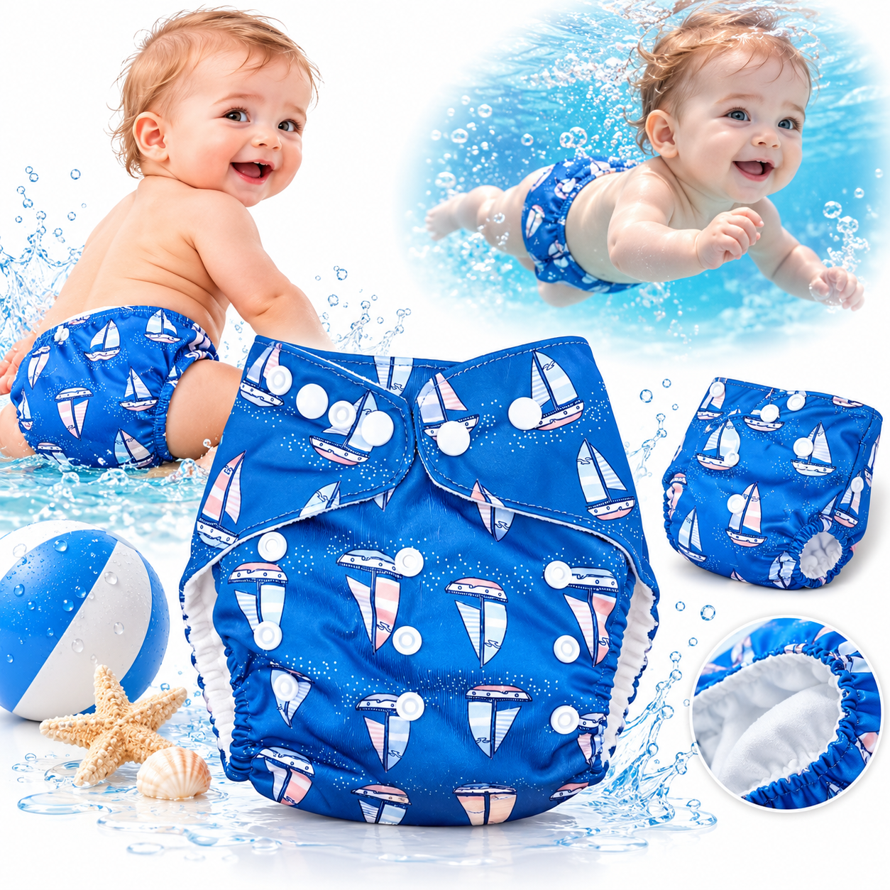 Couche bébé lavable et réutilisable pour Plage et Piscine - حفاضة الرضيع للمسبح 2