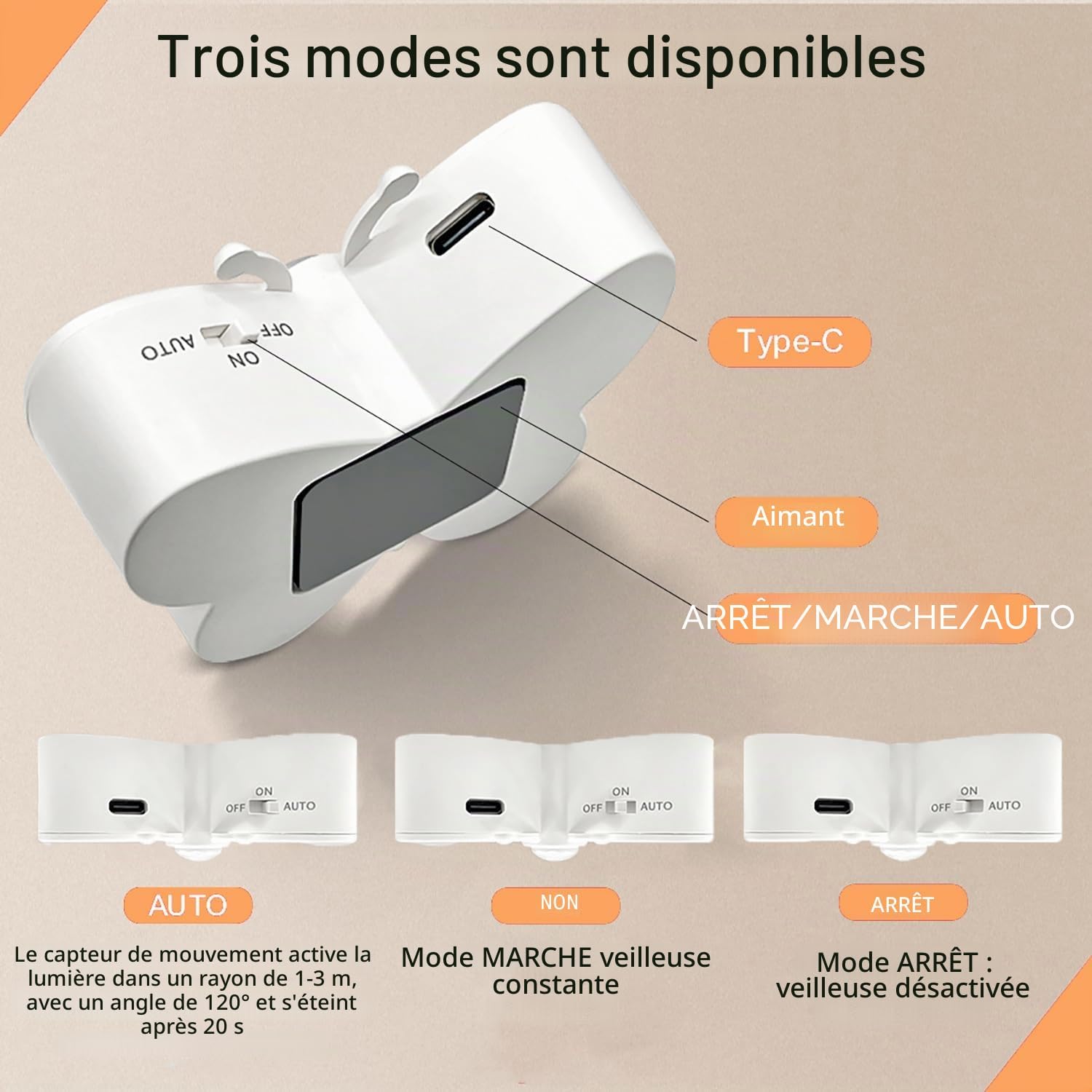 Lampe LED Papillon avec Détecteur de Mouvement Rechargeable USB 1PCS – مصباح فراشة بحساس الحركة قابل للشحن 9