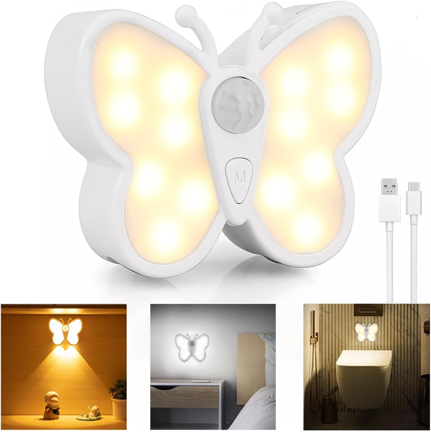 Lampe LED Papillon avec Détecteur de Mouvement Rechargeable USB 1PCS – مصباح فراشة بحساس الحركة قابل للشحن 3