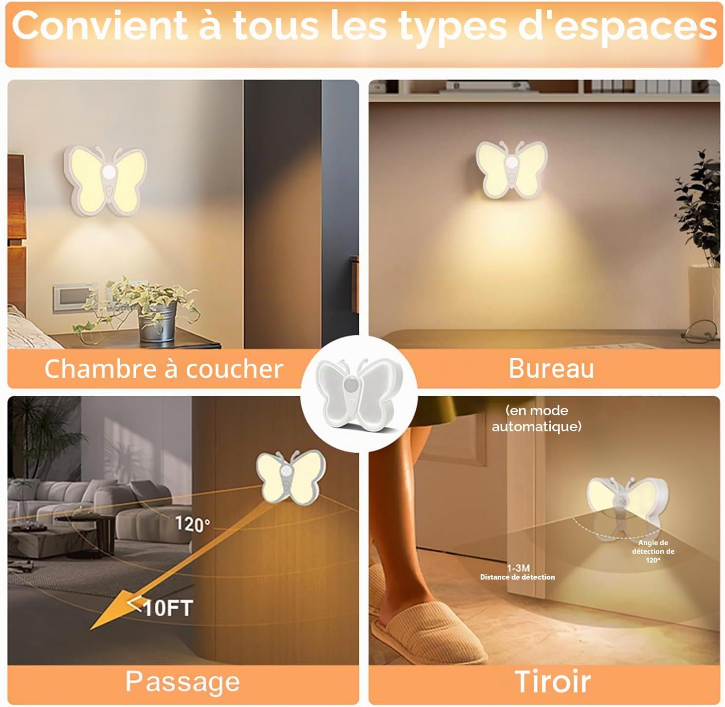 Lampe LED Papillon avec Détecteur de Mouvement Rechargeable USB 1PCS – مصباح فراشة بحساس الحركة قابل للشحن 6