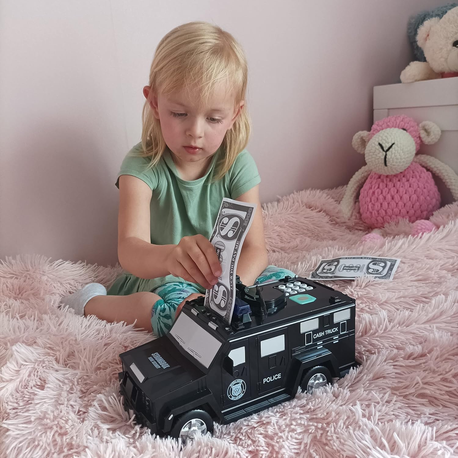 Tirelire créative pour enfants en forme de fourgon blindé, avec musique et lumières, pour garçons et filles 4