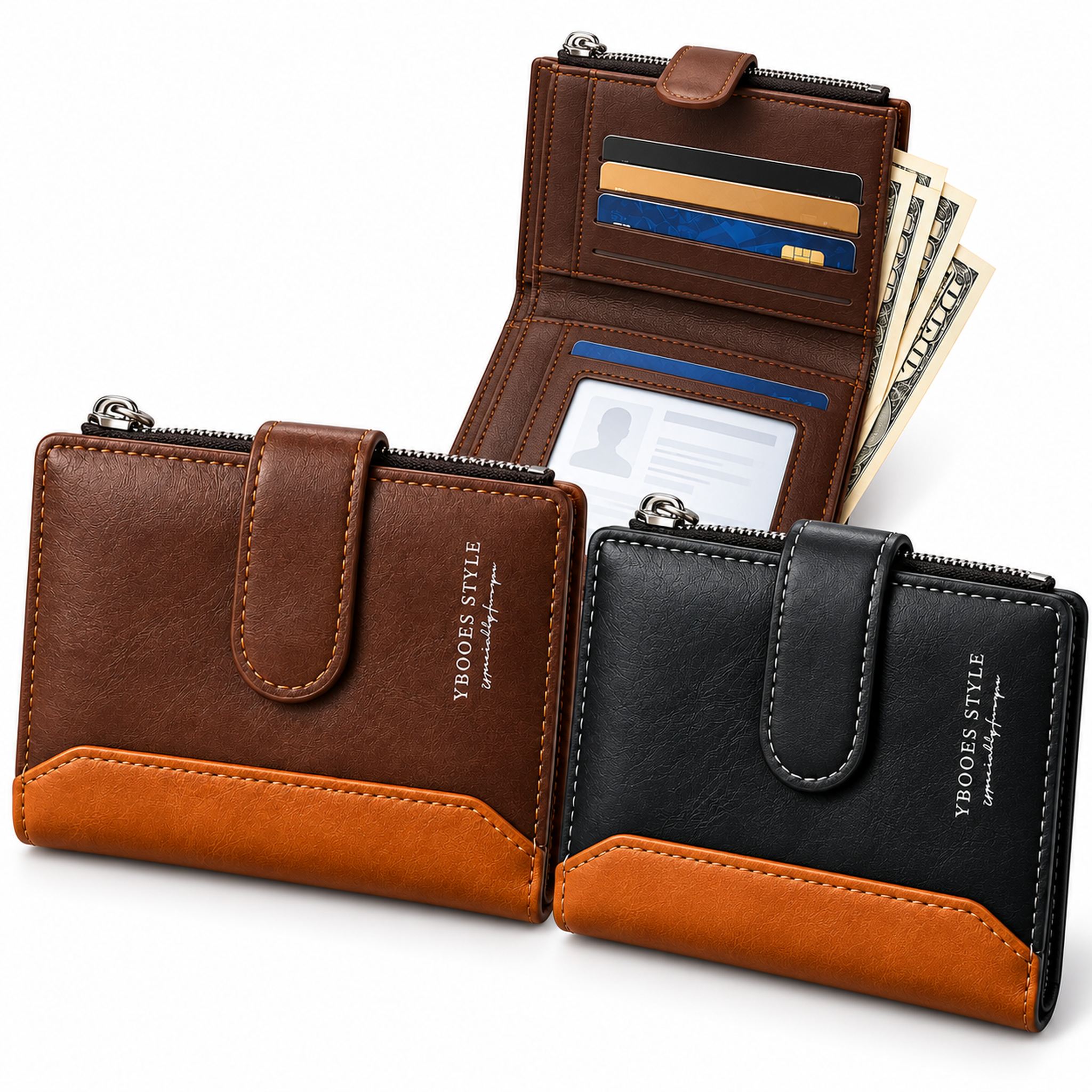 Portefeille YBOOES Style pour Homme Multi-Poches en Simili Cuire - محفظة نقود وبطاقات 1