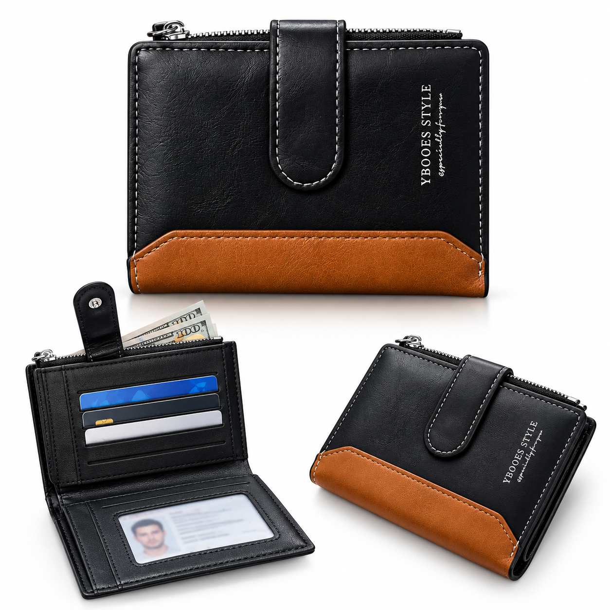 Portefeille YBOOES Style pour Homme Multi-Poches en Simili Cuire - محفظة نقود وبطاقات 4